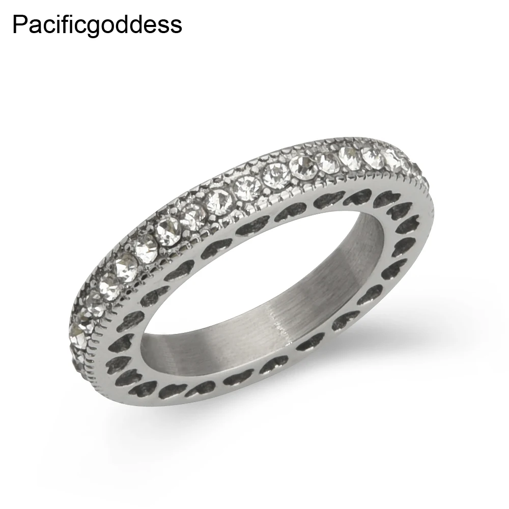 

Pacificgoddess Romantic rings with fine zircon high quality Trendy stainless steel jewelry for lovers gift