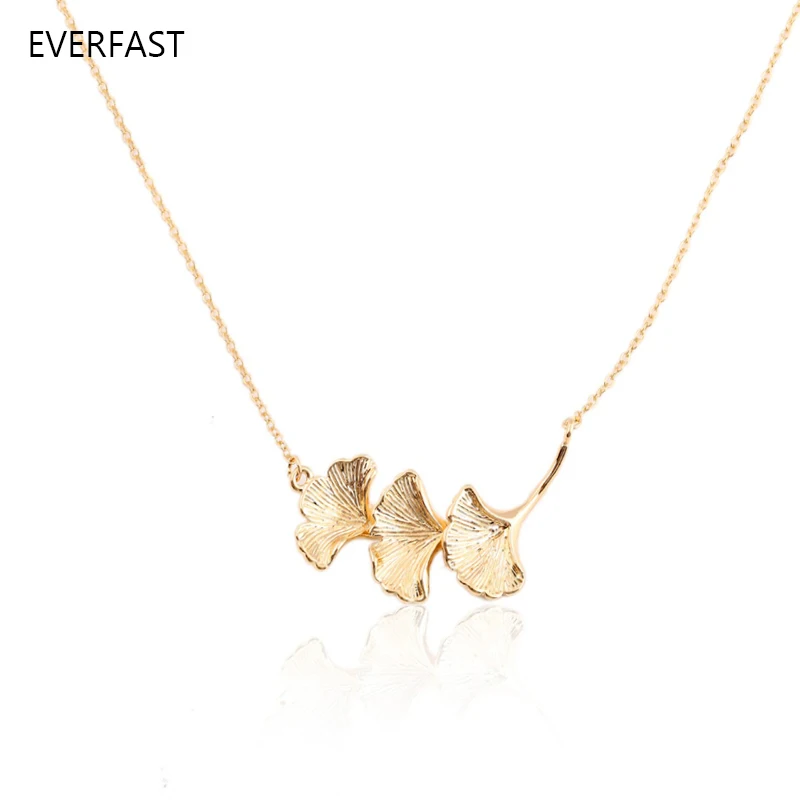 EVERFAST Ожерелье-подвеска из трех связанных желтых билоба для детей и девочек в сфере модных украшений с функцией отправки товара при заказе.