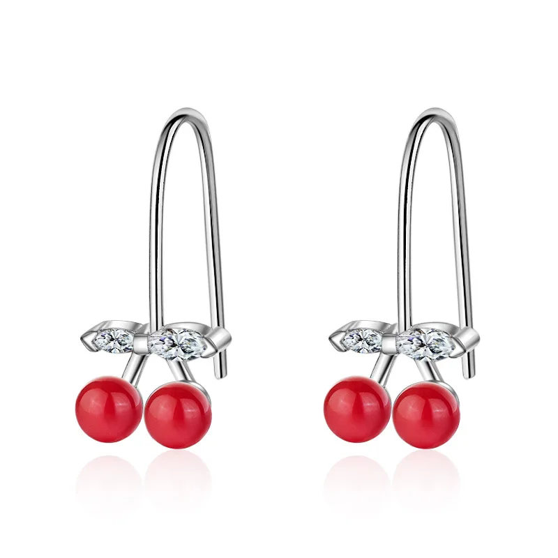

Promotion 925 sterling silver fashion Cherry fruit crystal women birthday gift lady stud earrings jewelry Anti allergy cheap