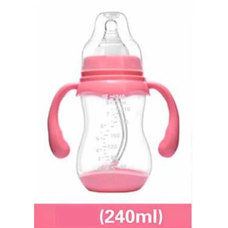 240ML Pink Детская Бутылочка с широким ртом и пылезащитным покрытием для младенцев, размер детской бутылочки 180 мл/240 мл/320 мл с температурным зондированием - Цвет: 240ML Pink