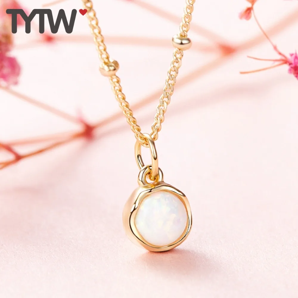 TYTW women opal charm Drop Shipping 925 Sterling Silver necklace Elegant Round necklaces pendant for jewelry gifts | Украшения и