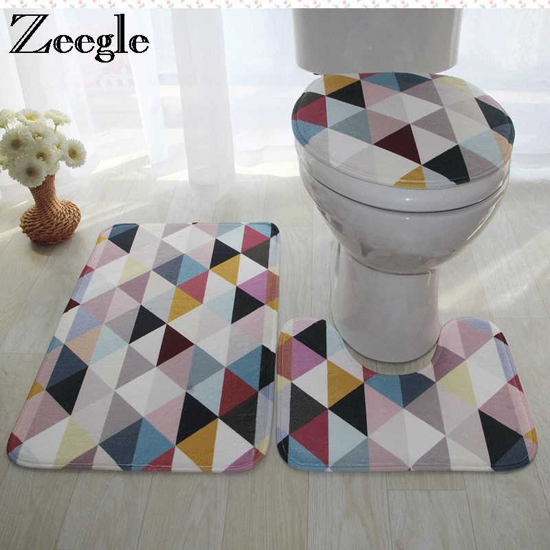 

Zeegle 3pcs Bathroom Carpet Set Toilet Mats Non-Slip Bath Mat Bathroom Kitchen Carpet Doormats Decor Toilet Seat Cover Bath Rugs