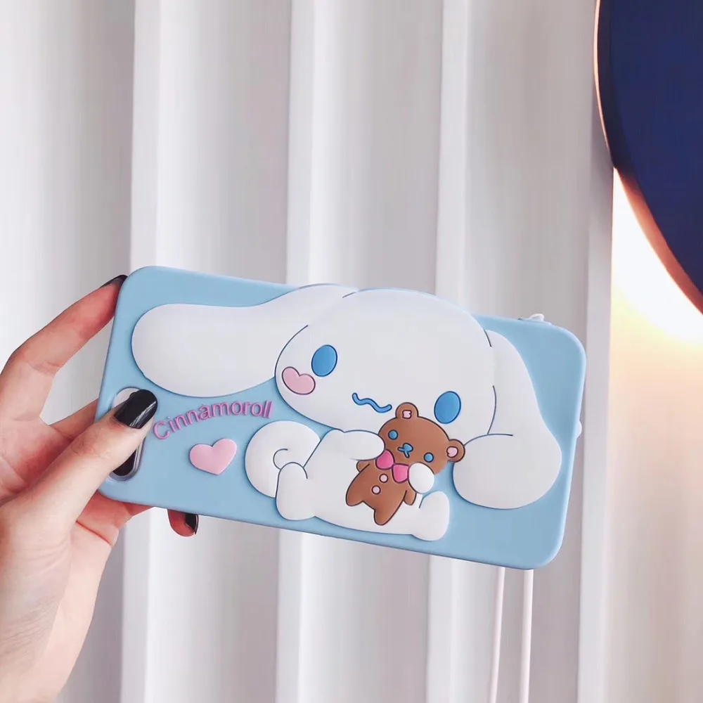 Японский 3D милый мультяшный Sanrio Cinnamoroll Мягкий силиконовый чехол для iPone 11 pro 8 7 6 6s plus X XS MAX XR с длинным ремешком