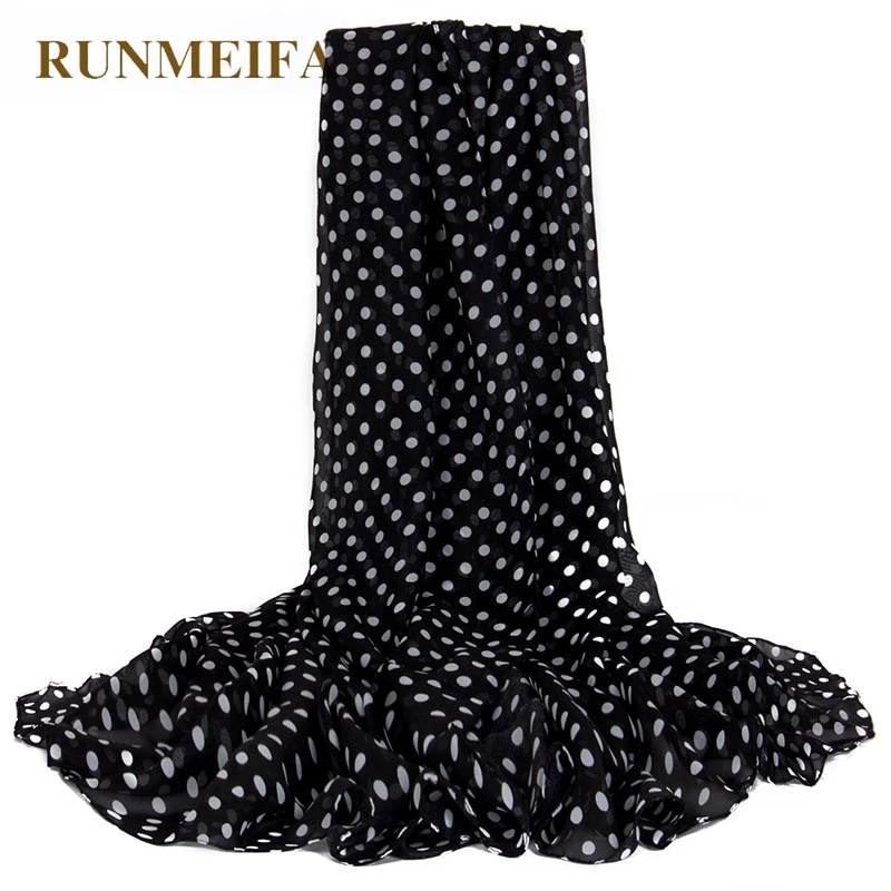 RUNMEIFA пляжный Шарф парео Летний шифоновый однотонный шелковый шарф в горошек