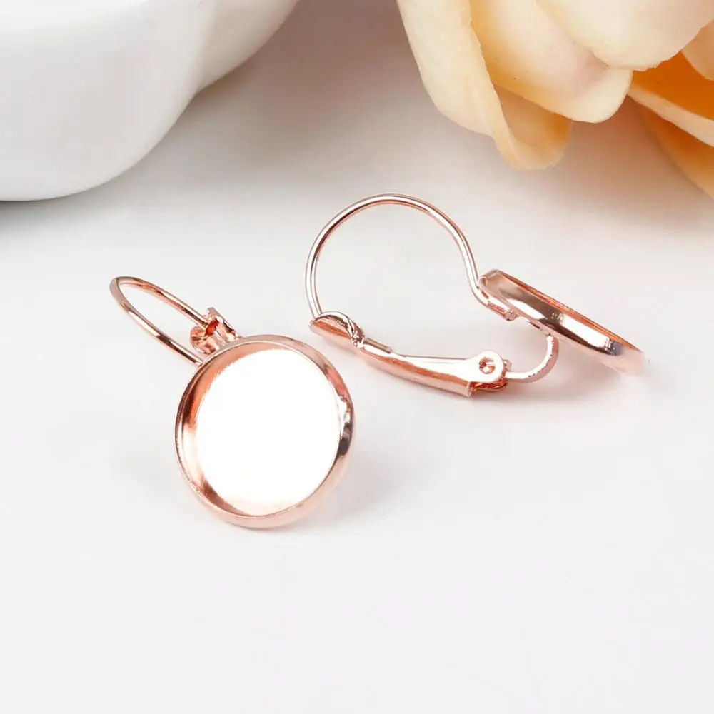 Rose Gold 10 шт. разноцветные 14 мм Серьги Установка Кабошон Камея База лоток ободок пустые подходят 12 мм Кабошоны Ювелирных изделий - Цвет: Rose Gold