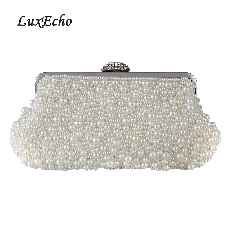 

white/ivory/ pearl bags fashion women Day Clutches evening bag bride clutch beading handbag banquet bag pearl purse with chain
