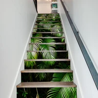 palm leaf tropical forest stair sticker living room adhesive wall stickers creative landscape background wallpaper home decor
