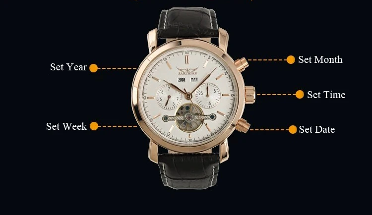 Tourbillon Men's gold case automatic Mechanical Celandar function Leather Wristwatch Original Brand Jaragar | Наручные часы