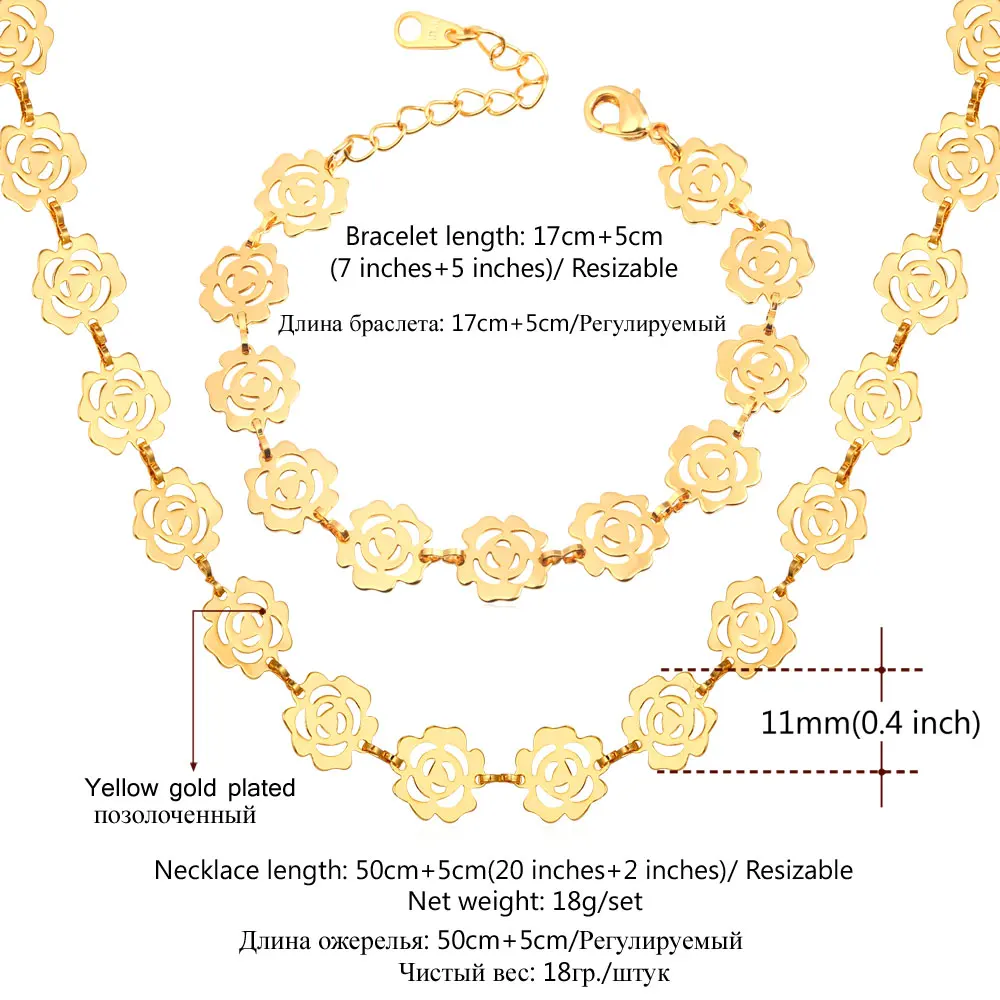 Flower Jewelry Bracelet And Necklace Set Rose/Yellow Gold/Silver Color Costume For Women Gift NH1622 | Украшения и аксессуары