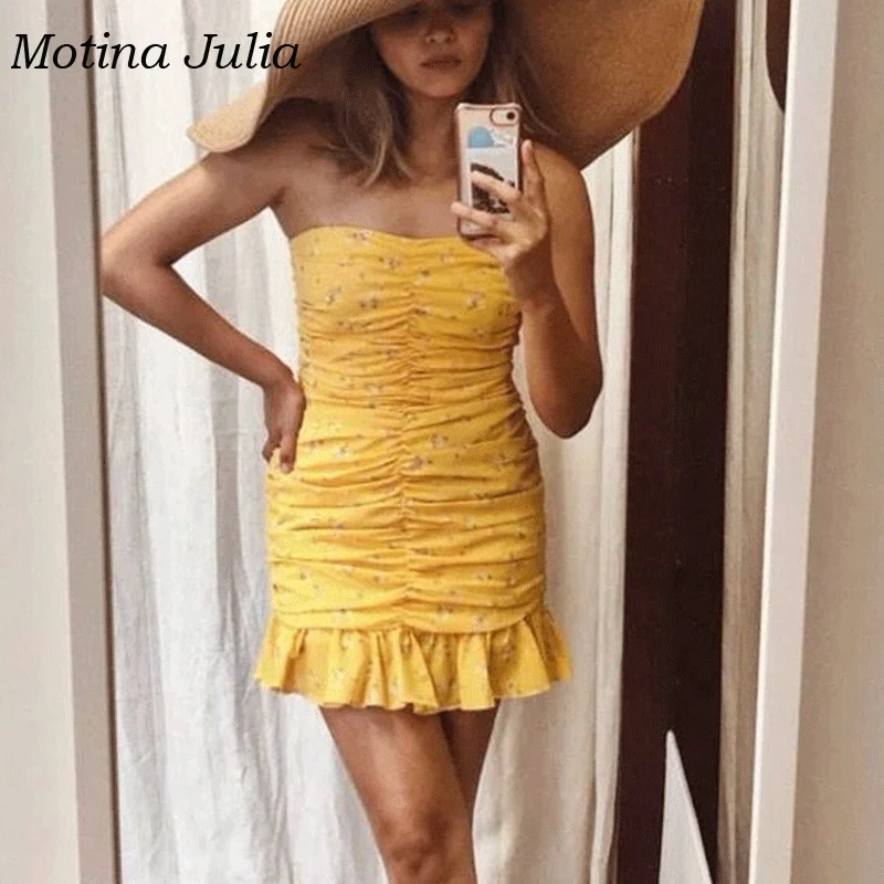 Motina Julia 2019 сексуальный желтый сарафан с принтом женское платье для вечеринки