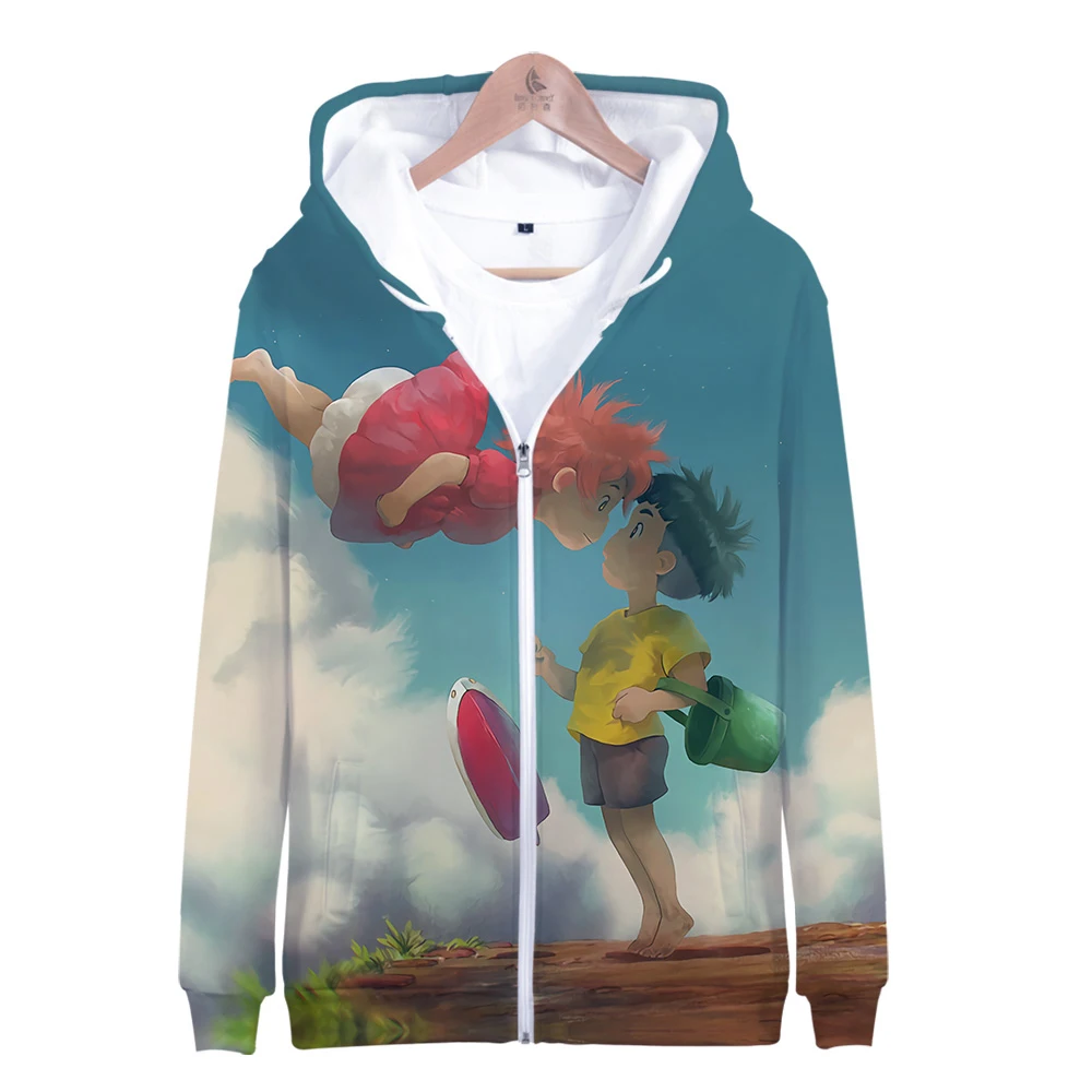 3D Ponyo на скале Для мужчин с застежкой молнией толстовка капюшоном от нескольких