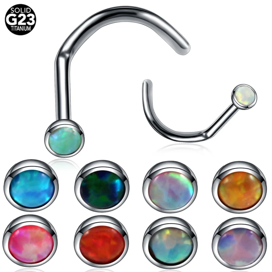 

Fashion 1PC Titanium Opal Stone Nose Screw Stud Piercing Nariz Nostril Piercing S Shape Nose Curved Earrings Body Jewelry 20g