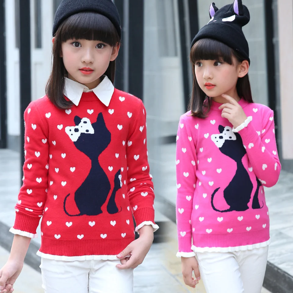 Повседневные детские шерстяные свитера для девочек с длинными рукавами круглым