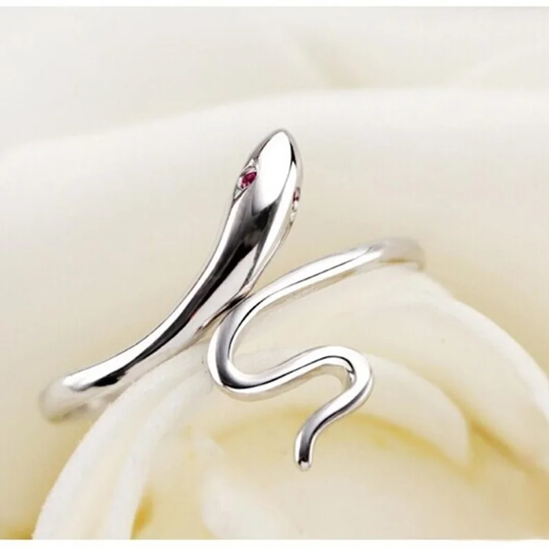 OMHXZJ Wholesale European Fashion Woman Girl Party Wedding Gift Silver Red Snake AAA Zircon Open 925 Sterling Ring RR277 | Украшения и