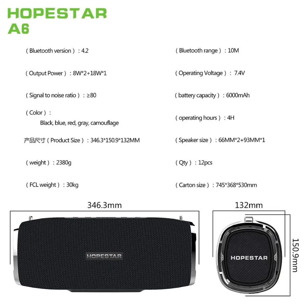 Водонепроницаемая Колонка Hopestar A6 35 Вт Bluetooth аудио колонка бас сабвуфер уличный