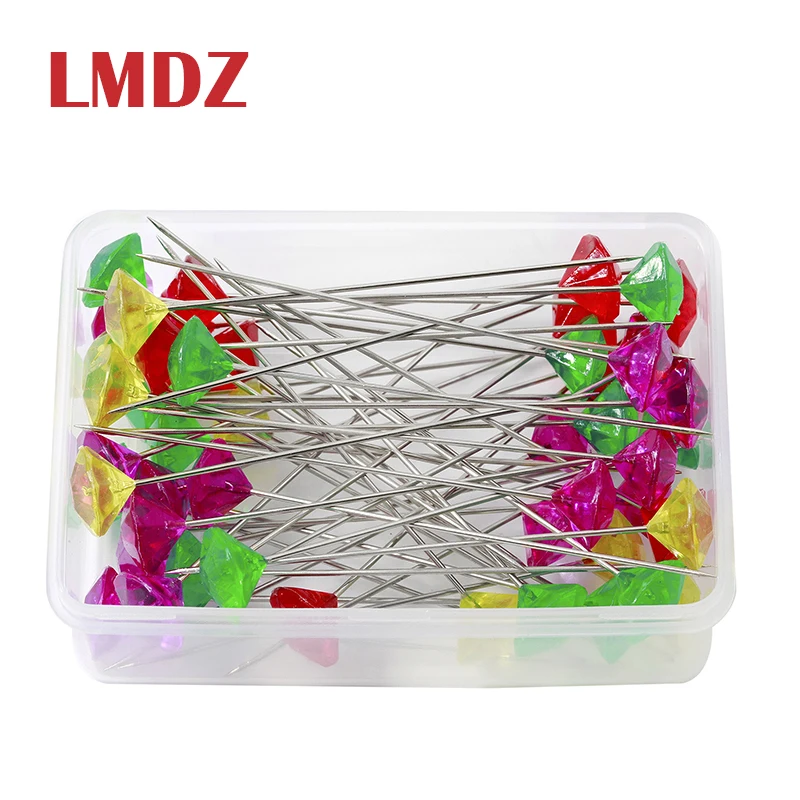 LMDZ 100/50 шт. сверкающий бриллиант шпильки Хрустальный конец головы Свадебный корсаж-бутоньерка цветочный букет шпильки швейные булавки с прозрачной коробкой