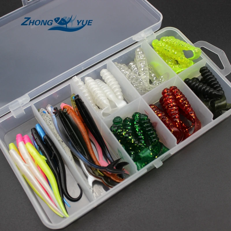 NEW50 pcs 6cm 7cm soft bait sea fishing tackle wobbler jigging lure silicone worm shrimp Set and Tackle Box | Спорт и развлечения
