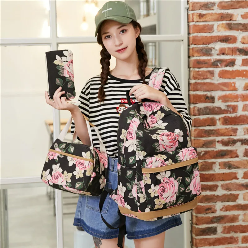 2021 зарядка через USB холст рюкзак 3 шт./компл. Для женщин школьные рюкзаки сумки для