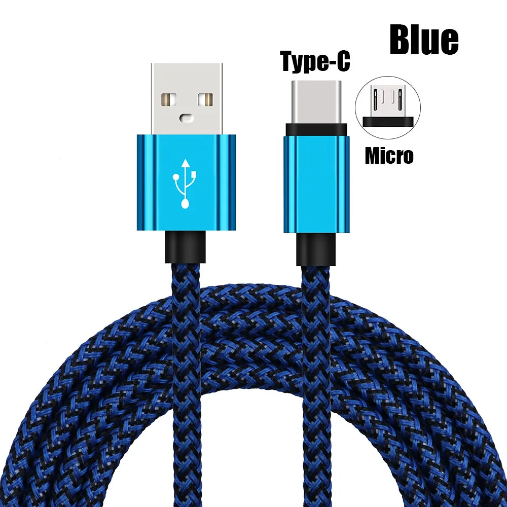 Blue 3 фута/6 футов/10 футов USB-C или микро USB Android зарядное устройство Плетеный прочный кабель синхронизации данных для samsung s4 s6 s7 s8 s9 LG G6 G5 G4 Лот - Тип штекера: Blue