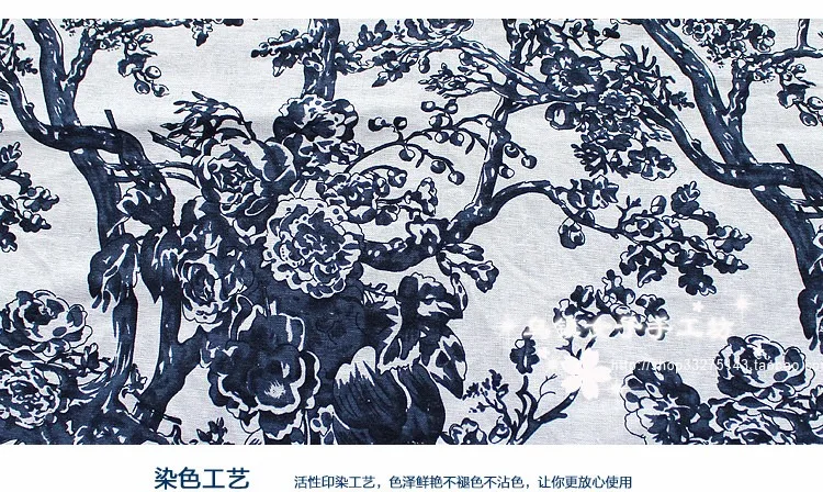Blue and white linen cotton national wind clothing fabric | Дом и сад