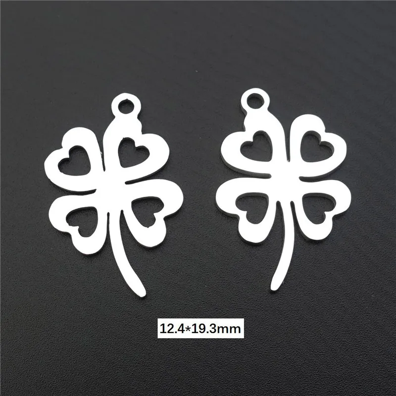 clover 14 Талисманы из нержавеющей стали Lucky Clover 4 листья цветы кулон Diy ювелирные изделия ожерелье серьги изготовление компоненты - Окраска металла: clover 14