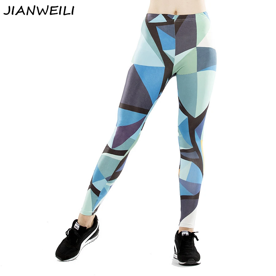 Jianweili 3D Фитнес леггинсы женские повседневные облегающие с высокой талией Штаны