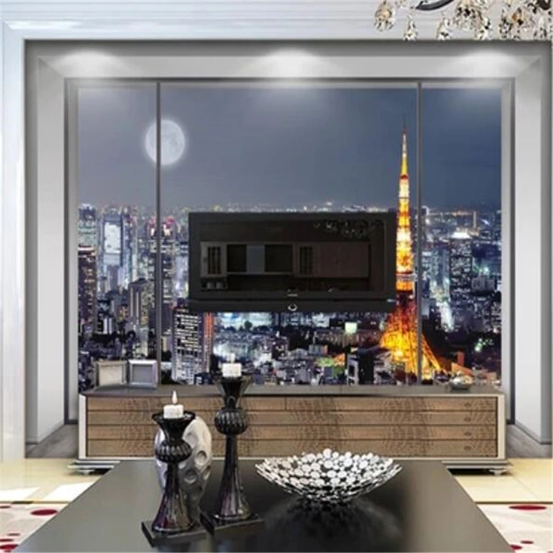 beibehang Custom wallpaper 3d mural dreamy high-rise building beautiful view window TV background wall papers home decor murals |