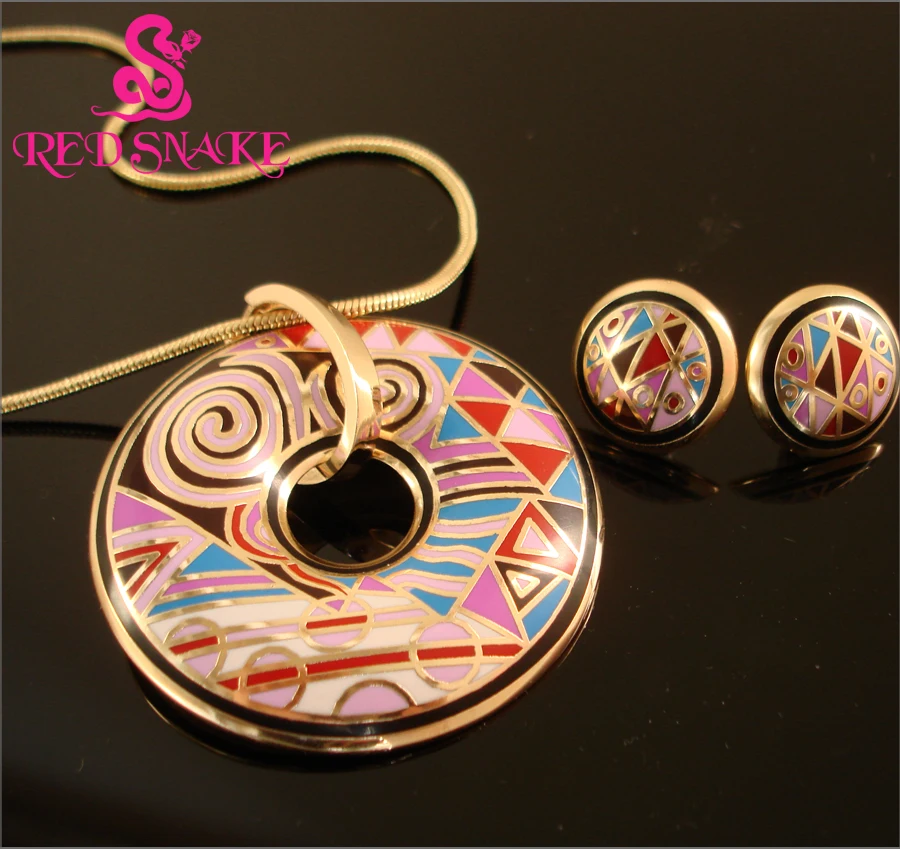 Ожерелье и серьги цвета Красной змеи 2017 розового золота с эмалью|enamel jewelry set|brand