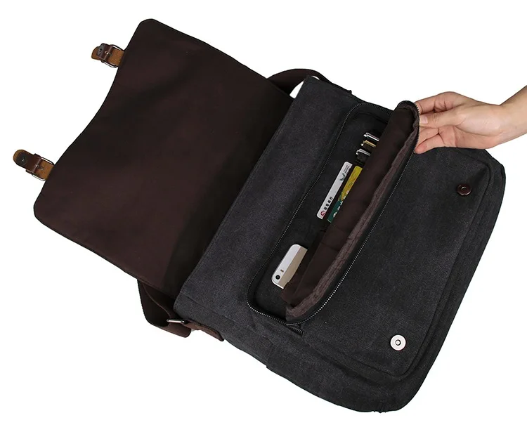 Augus Новая модная отличная холщовая кожаная сумка для ноутбука Trimmig мужская через