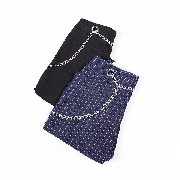 

Stylish Chain Belt Hot Jeans Sexy High waist Casual Denim Pants Women Vintage Cool Jeans Calf-length Pants Retro Capris