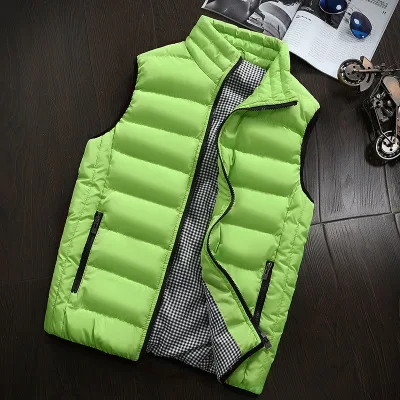 5XL повседневная мужская куртка, жилет без рукавов, Зимние Модные теплые пальто, тонкая брендовая одежда с хлопковой подкладкой, мужской жилет, Homme, Новинка - Цвет: Green 1718