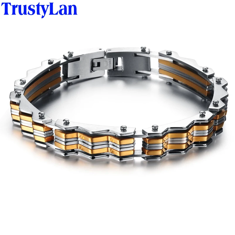TrustyLan роскошный браслет шириной 12 мм золотого цвета мужской крутой рок ручной
