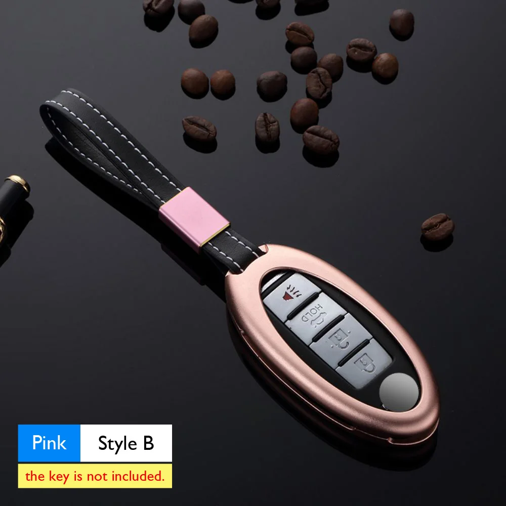 Pink- Key B Алюминиевый сплав автомобильный ключ чехол для Nissan Sunny GT-R Patrol 370Z Quest Мурано Максима Инфинити дистанционного Fob крышка протектор ключи сумка - Название цвета: Pink- Key B