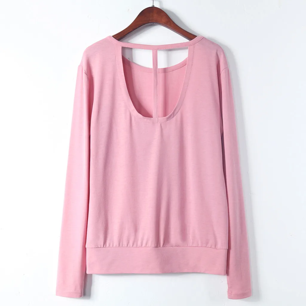 Women Backless open back Running Gym Stretchy Top Solid Color Long Sleeve Shirt Blouse Female Blusas Spring Autumn | Женская одежда