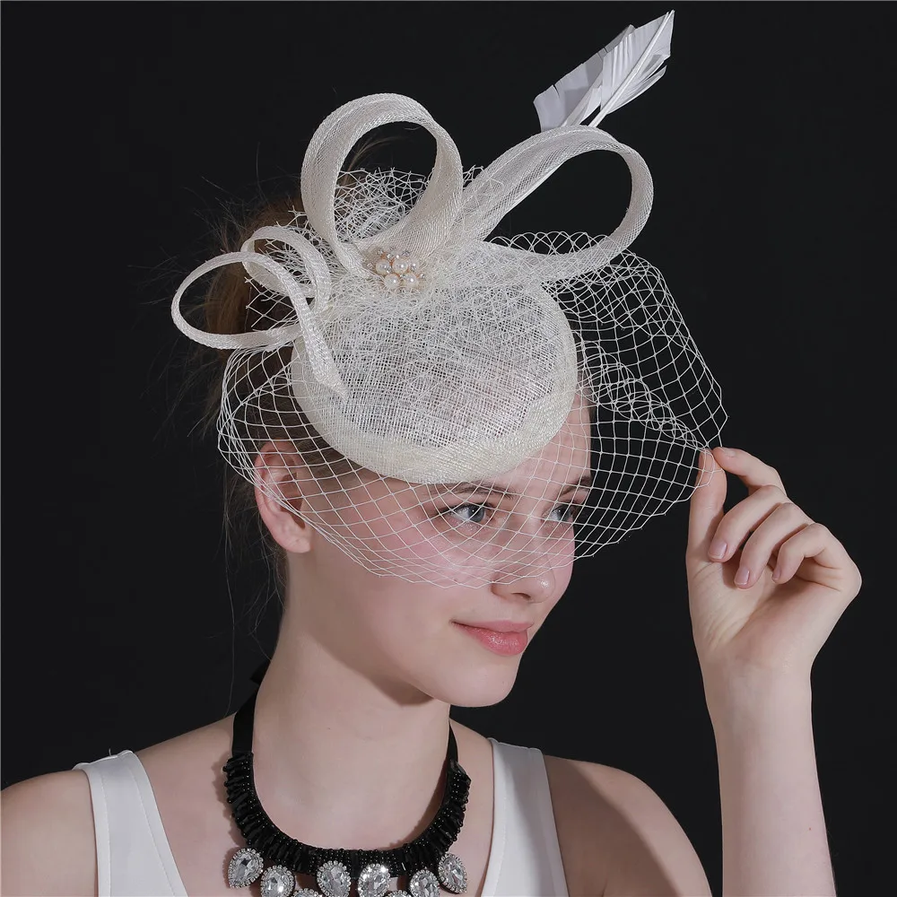 

Ivory Bridal Veils Wedding Fascinator Accessory Hats Sinamay Chapeau Women's Fedora Female Ladies Elegant Occasion Race Headwear