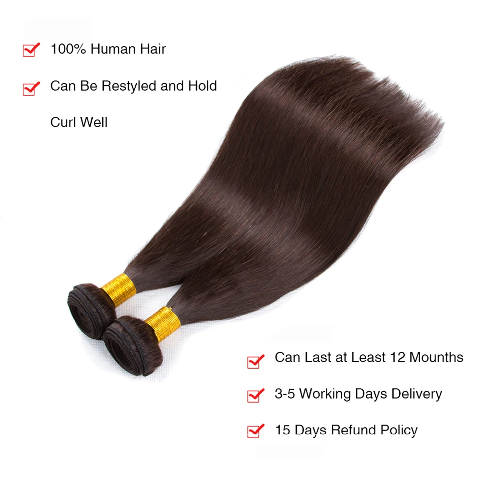 HairUGo темно/легкие каштановые прямые волосы 3 пучка с бразильские закрытием пучки