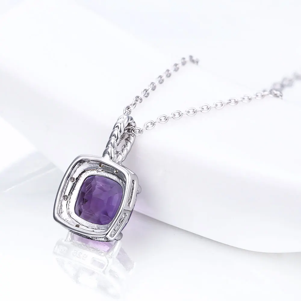 Женская подвеска из серебра 100% пробы с натуральным аметистом|amethyst silver pendant|amethyst