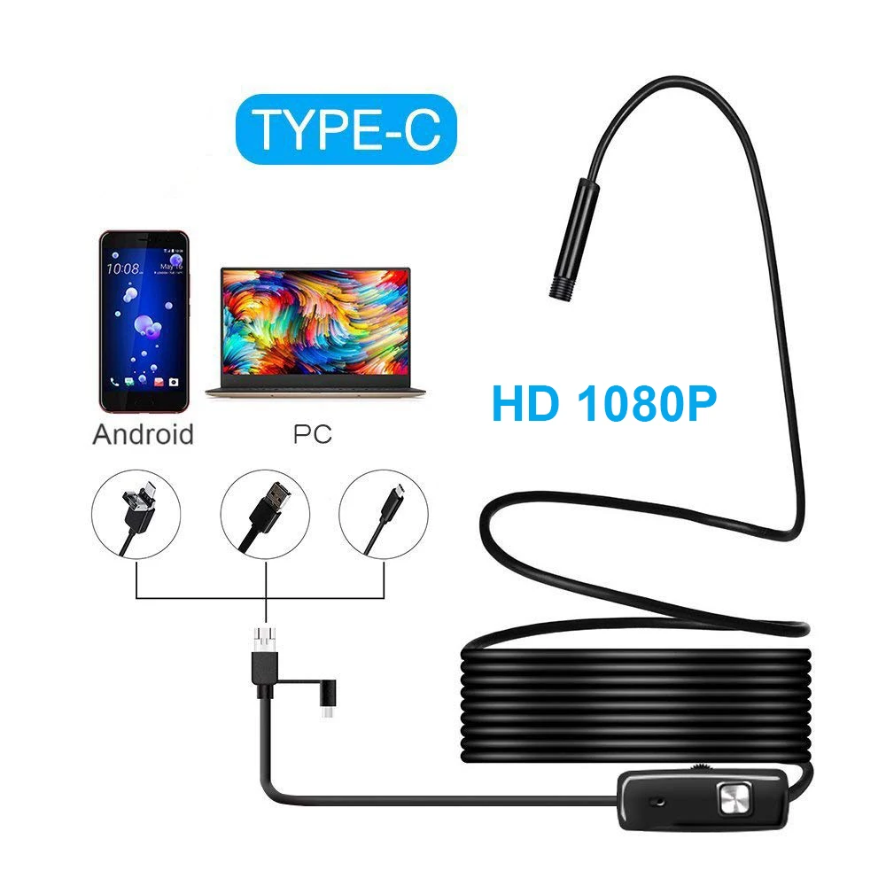 720/1080P HD Android эндоскоп USB камера 8 мм объектив Бороскоп трубка Инспекционная типа C