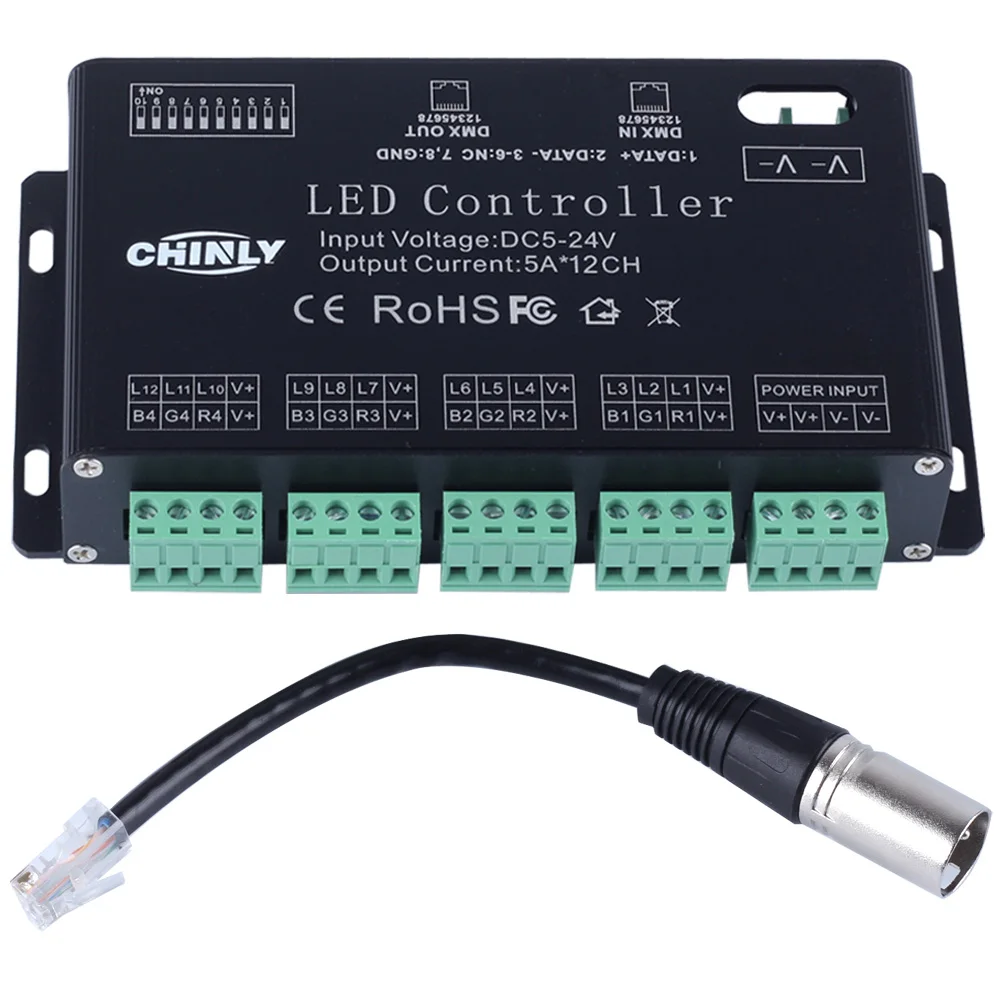 DC5V-24V 12 каналов DMX 512 RGB контроллер светодиодной ленты DMX декодер диммер драйвер используется для модуля светодиодной ленты