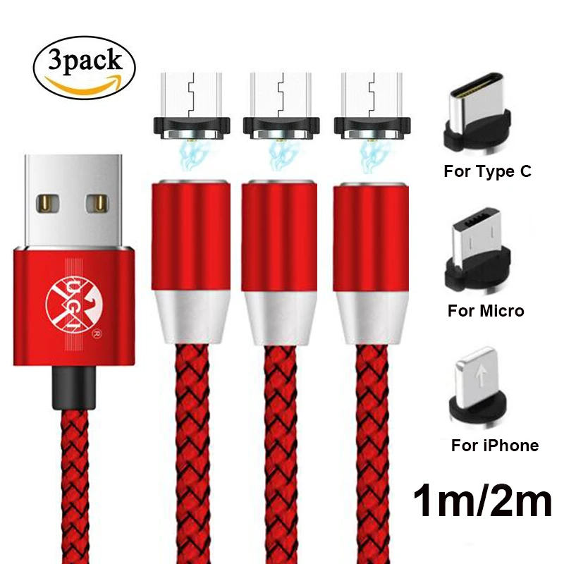 UGI 3 Упаковка Micro USB C Android Type Магнитный Быстрый зарядный кабель для iPhone 6 7 8 X Samsung Galaxy