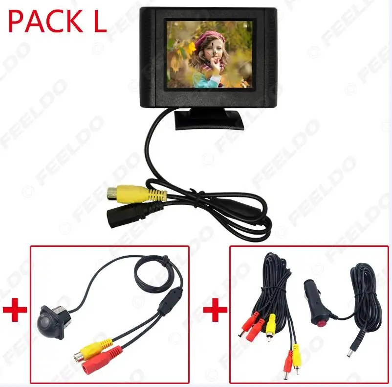 PACK L FEELDO 2,5 дюймов ЖК TFT монитор с заднего вида парковочная камера RCA видео система 2,4G беспроводной и прикуриватель опционально - Цвет: PACK L