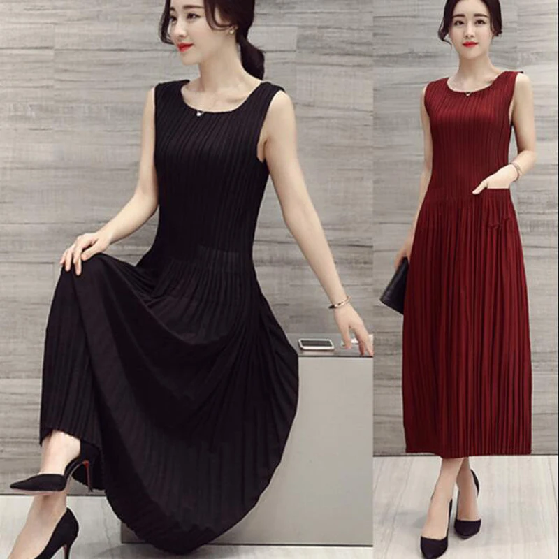 

Plus Size 2018 Women summer dress Fashion sleeveless Pleated long Dress Ladies robe femme vestidos de fiesta