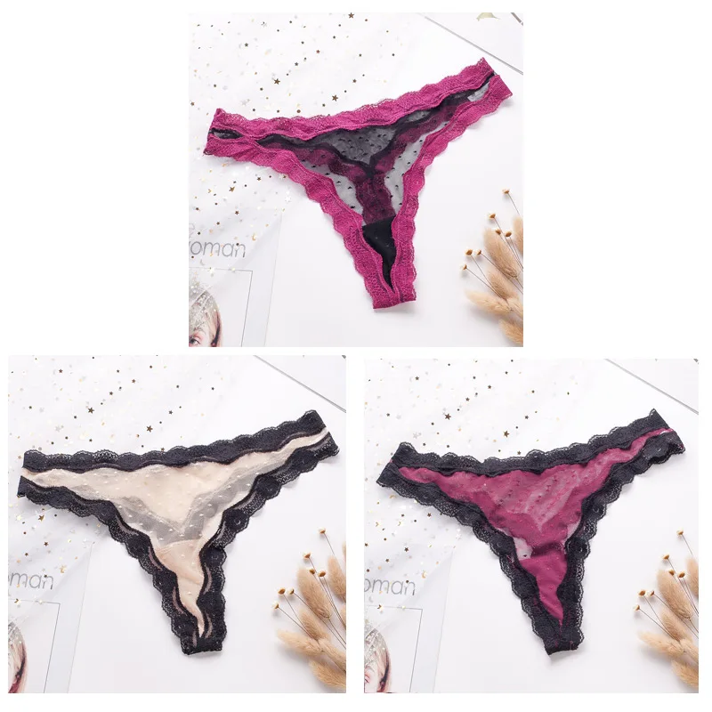 black beige red 3 шт женское сексуальное нижнее белье стринги прозрачные трусы "Тонг" Кружевные сетчатые прозрачные трусы с низкой талией бесшовные трусики с Т-образной спинкой - Цвет: black beige red