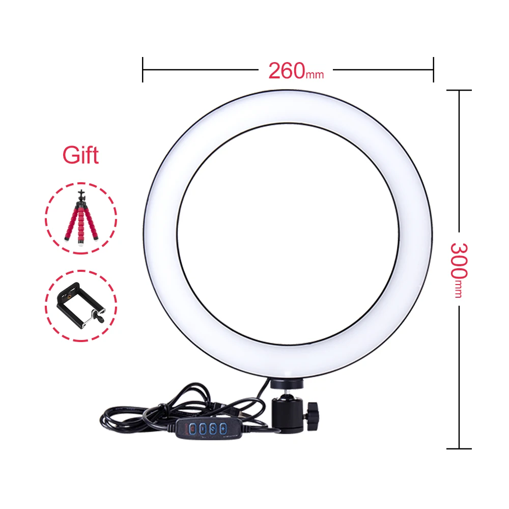 Светодиодный кольцевой светильник для фотосъемки лампа 16/26 см с регулировкой