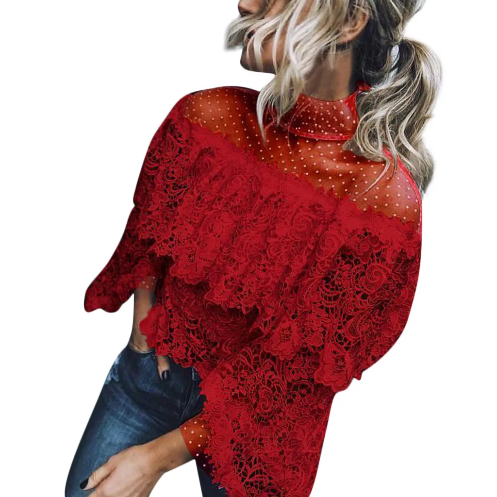 Женские сезон: весна–лето сексуальное рукав-фонарик с точки блуза Топ Модный