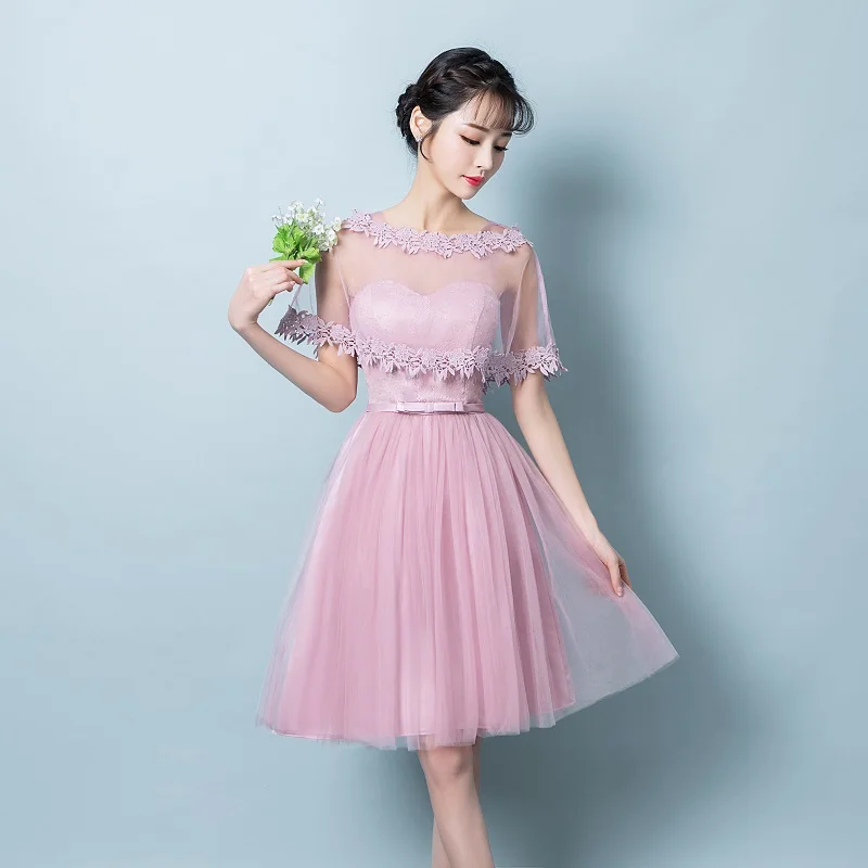 Розовое короткое платье подружки невесты Sweet Memory платья серого цвета для