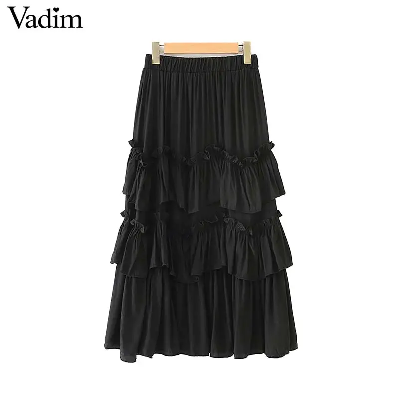 Vadim милый Женский гофрированный сплошной миди юбка с эластичной резинкой на