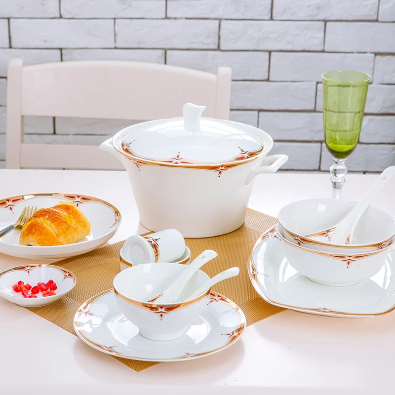 cutlery dinnerware set Jingdezhen Ceramic European 60 Pieces Bone Porcelain Tableware Set Household dishes Set bowls and plates