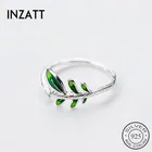 Женское кольцо с зелеными листьями INZATT, регулируемое кольцо из стерлингового серебра 925 пробы с эмалью, вечерние ювелирные изделия