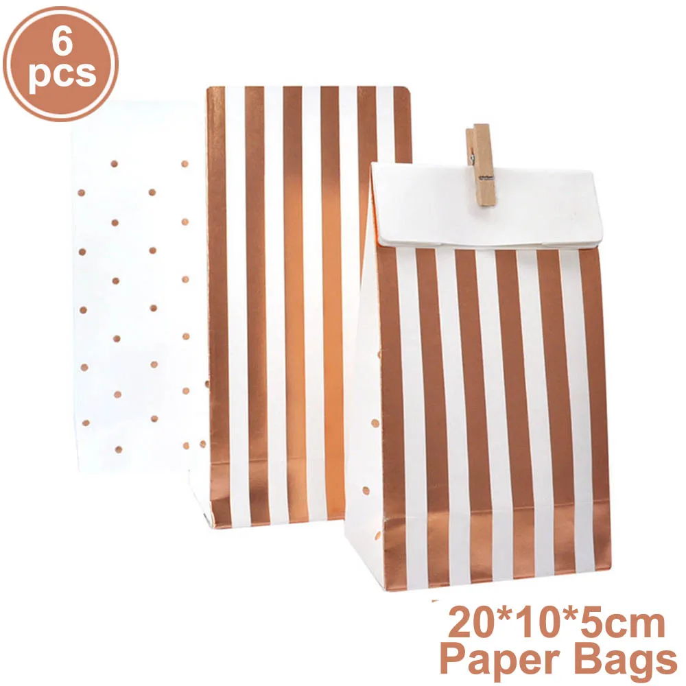 6pcs paper bags Посуда для вечеринки в честь Дня Рождения Розовое Золото чашки с изображением бумажные тарелки и соломки салфетки десертные тарелки обеденные тарелки Bachelor вечерние принадлежности - Цвет: 6pcs paper bags